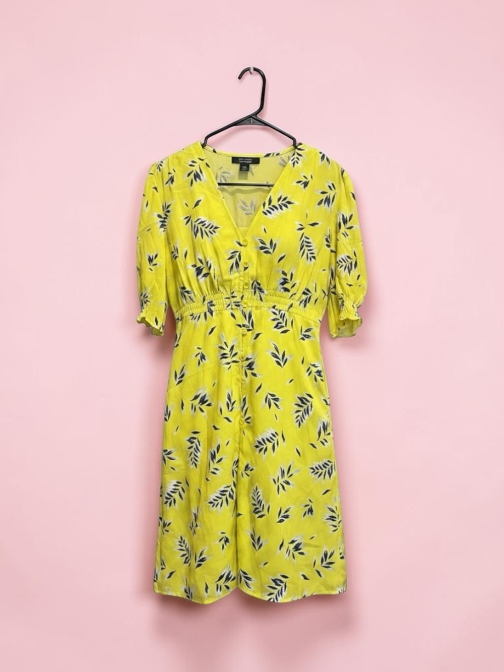 Neon Green/Yellow Floral V-Neck Midi Dress